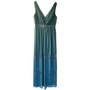 David's Bridal NWT Lace Inset Chiffon V Neck Bridesmaids Dress Size 8 in Teal